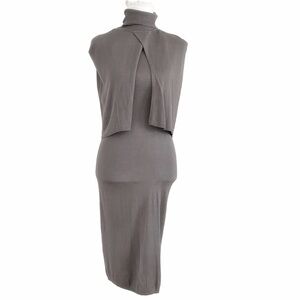NWT VERTIGO PARIS GREY KNIT TURTLENECK SLEEVELESS CAPED DRAPED MIDI DRESS - XS